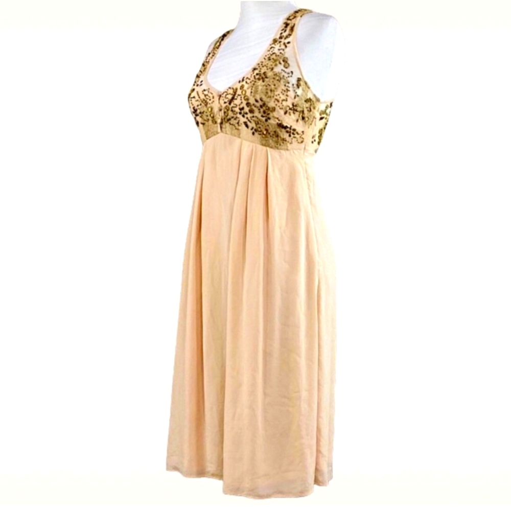 Anthropologie "LIL" “FLICKERING” SILK BEADED FLOWY PARTY DRESS 6